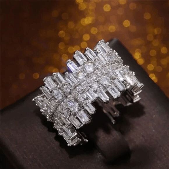 Diamond Wide Band Wedding Engagement Anniversary Ring - Picture 9 of 11